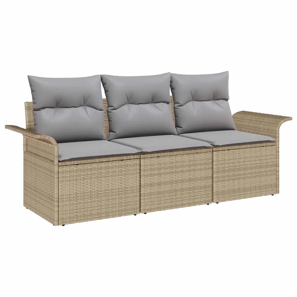Set Divano da Giardino con cuscino 3 pcs Beige Poly Rattan