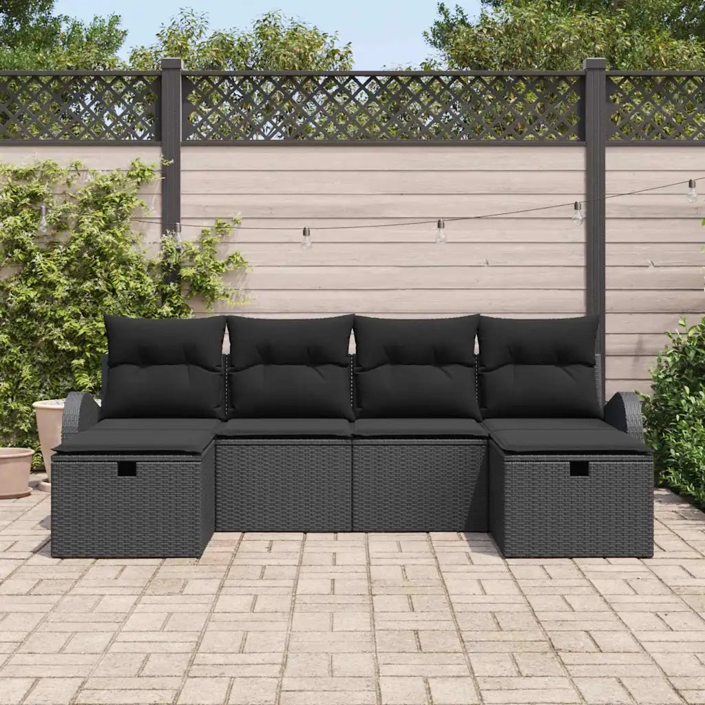 Set Divano da Giardino con cuscino 6 pcs Nero polyrattan 3360454