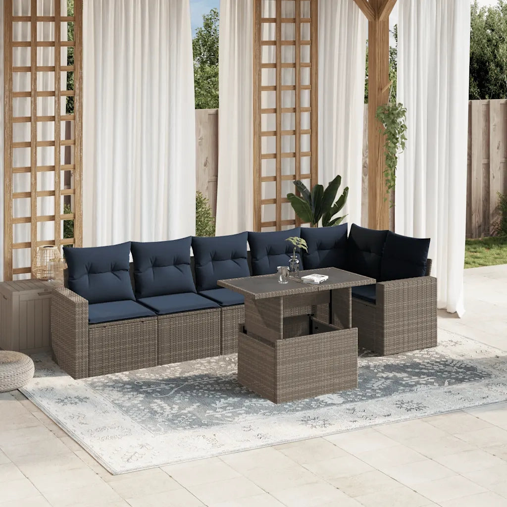 Set Divani da Giardino 7 pz con Cuscini Grigio in Polyrattan 3267291