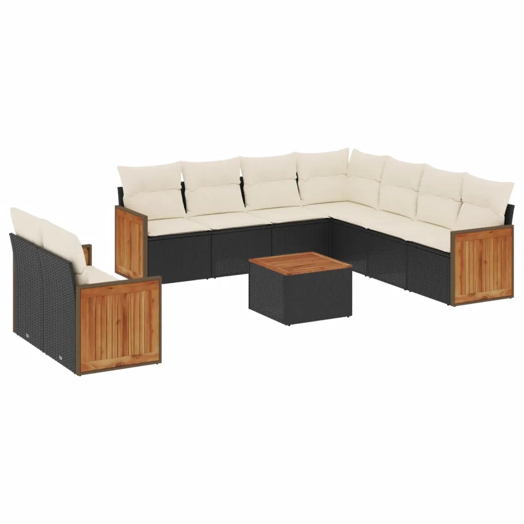 Set Divani da Giardino 10pz con Cuscini in Polyrattan Nero 3260187