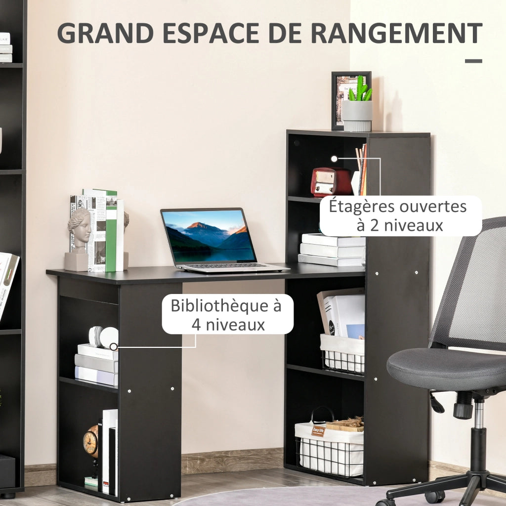 Scrivania per computer con cassetti e scaffali ¨C Minimal ¨C 120x55x120 cm nero