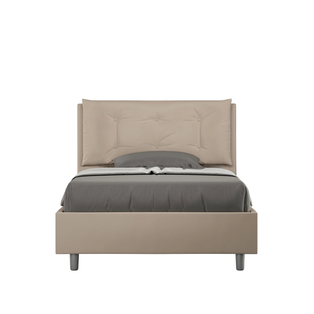 BS COM Letto una piazza e mezza senza rete imbottito 120x200 similpelle tortora