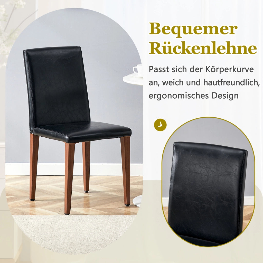 Sedia da pranzo 4 pezzi con schienale ergonomico e gambe in metallo, PU nero e noce