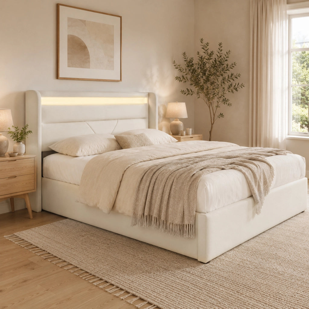 LETTO Contenitore 160x200 cm PU Bianco con LED e telecomando