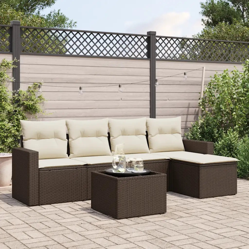 Set Divano da Giardino 6 pz con Cuscini Marrone in Polyrattan 3218893
