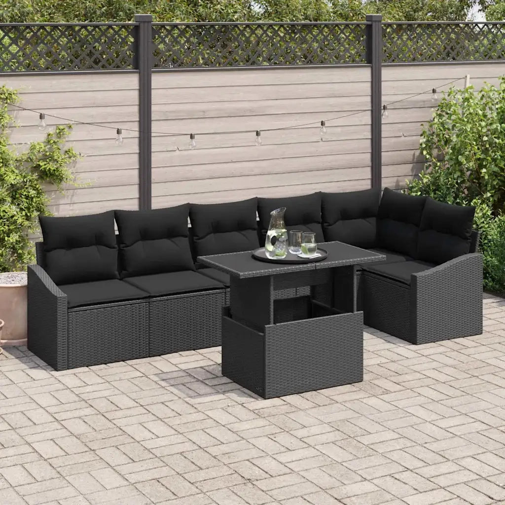 Set Divano da Giardino con cuscino 7 pcs Nero polyrattan 3349019