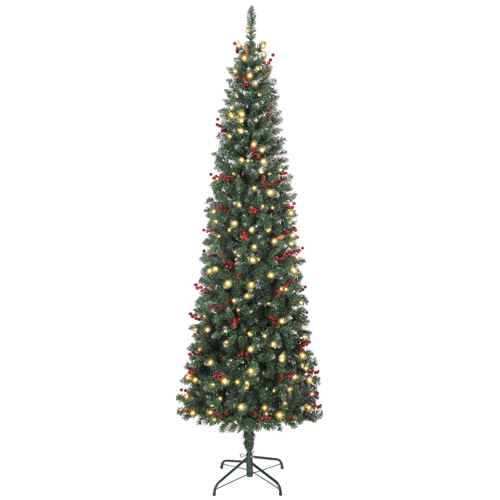 Albero di Natale Artificiale Stretto 230 cm con Luci LED ¨C zephmum ¨C Verde