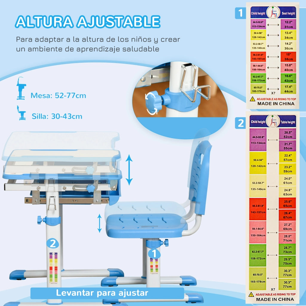 Scrivania Regolabile per Bambini con Sedia ¨C Minimal ¨C 66x47x77 cm Blu