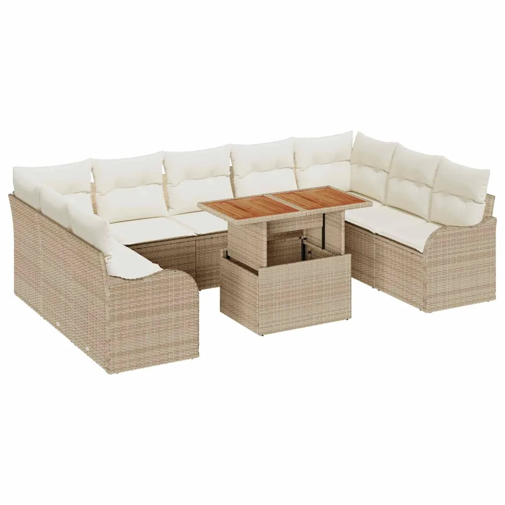Set Divano da Giardino 10 pcs Beige Poly Rattan