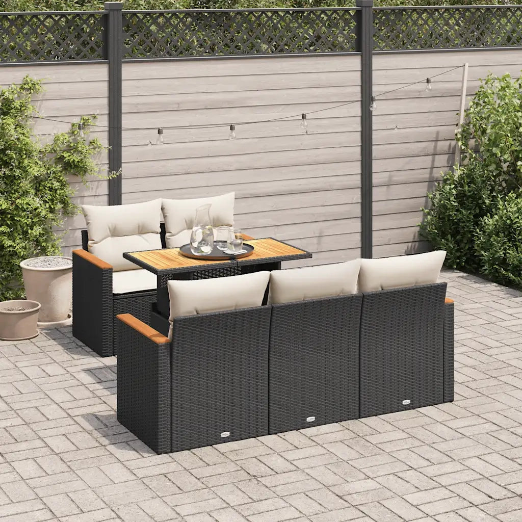 Set Divano da Giardino 6 pz con Cuscini Nero Polyrattan Acacia 3327437