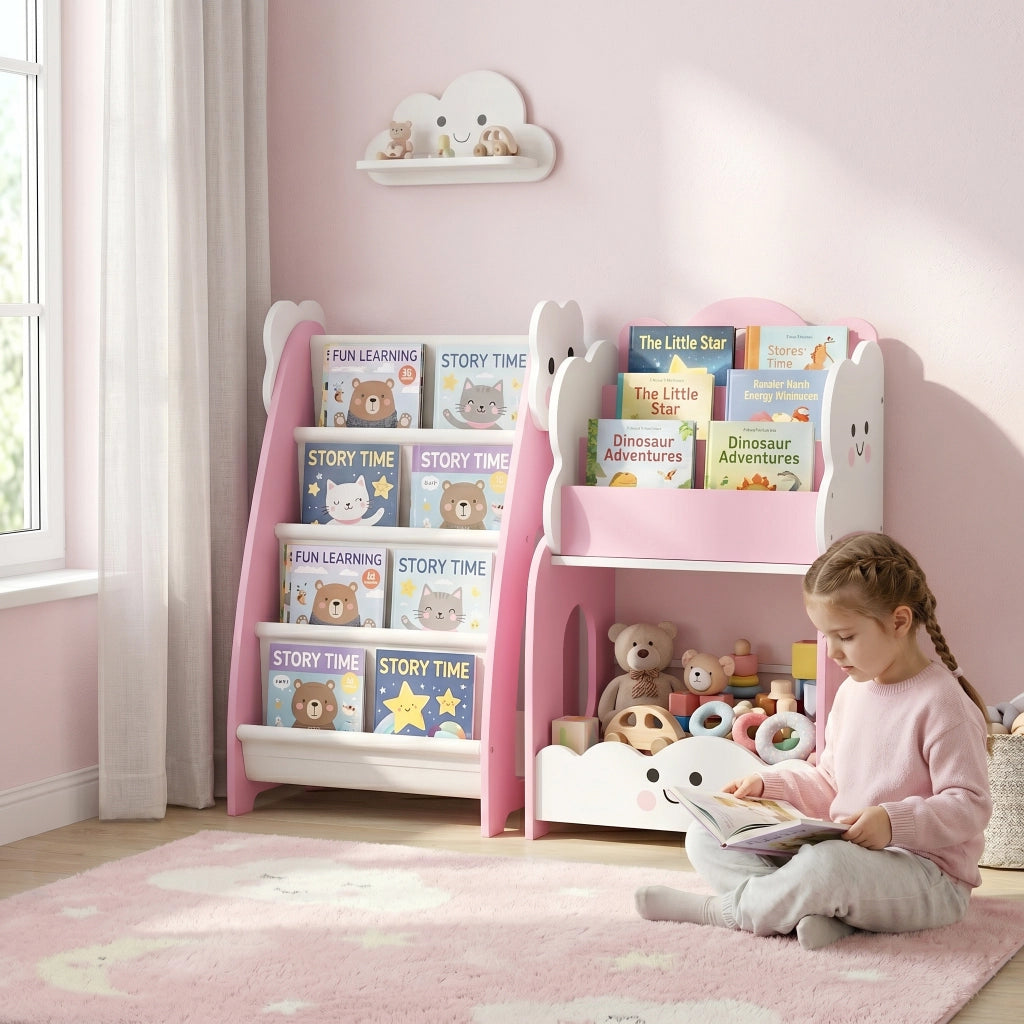 Libreria Bambini con Ripiani e Tasche ¨C Minimal ¨C Rosa 80x30x60 cm