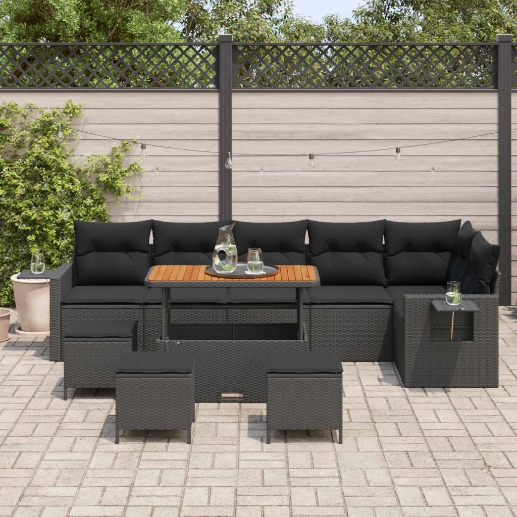 Set Divano da Giardino con cuscino 12 pcs Nero polyrattan 3363719