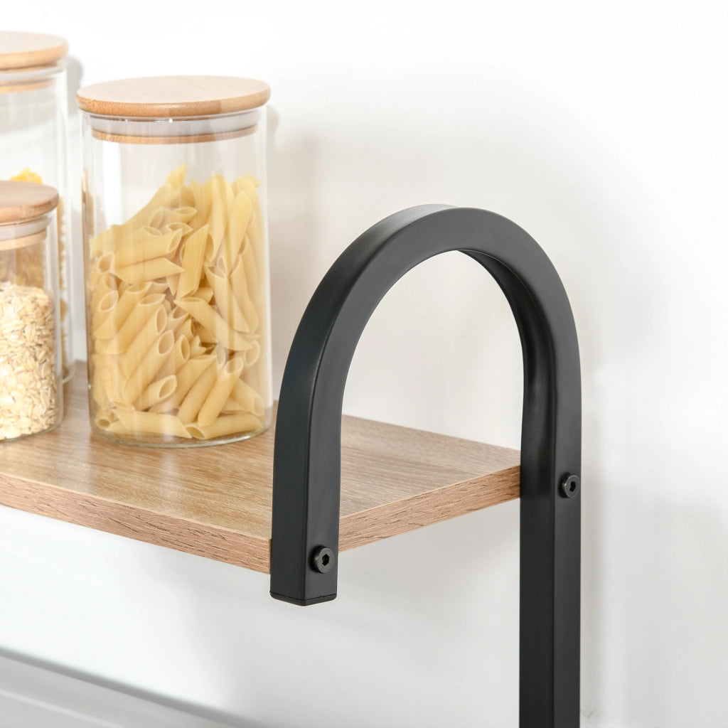 Mobile Cucina Eta'g¨¨re Microonde ¨C Zephmum ¨C Effetto Legno Naturale Struttura Acciaio Nero