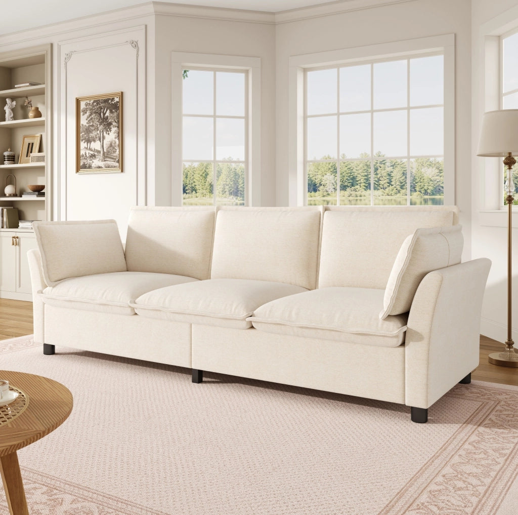 Divano modulare 3 posti in chenille; 220 x 81 x 87 cm; beige