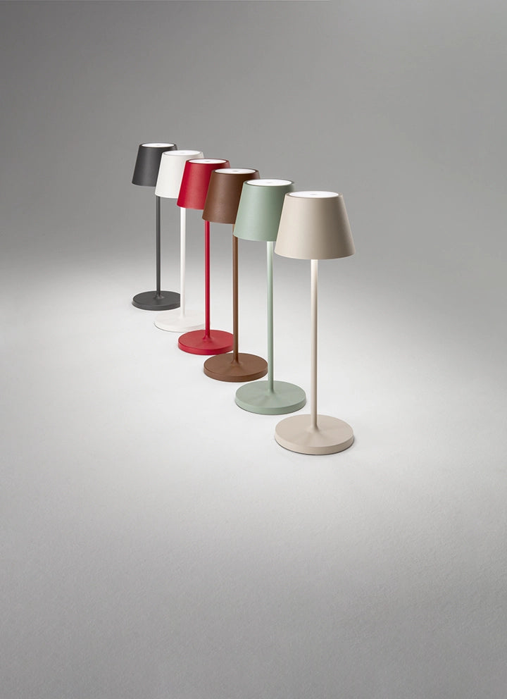 Lampada da Tavolo a LED 2W 3000K Ricaricabile IP54 Serie 8124 Colore Sabbia, Design Moderno in Metallo Dimmerabile Touch - Perenz