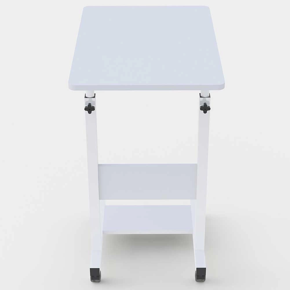 Tavolino Porta PC Computer da Letto Divano Regolabile con Ruote Bianco