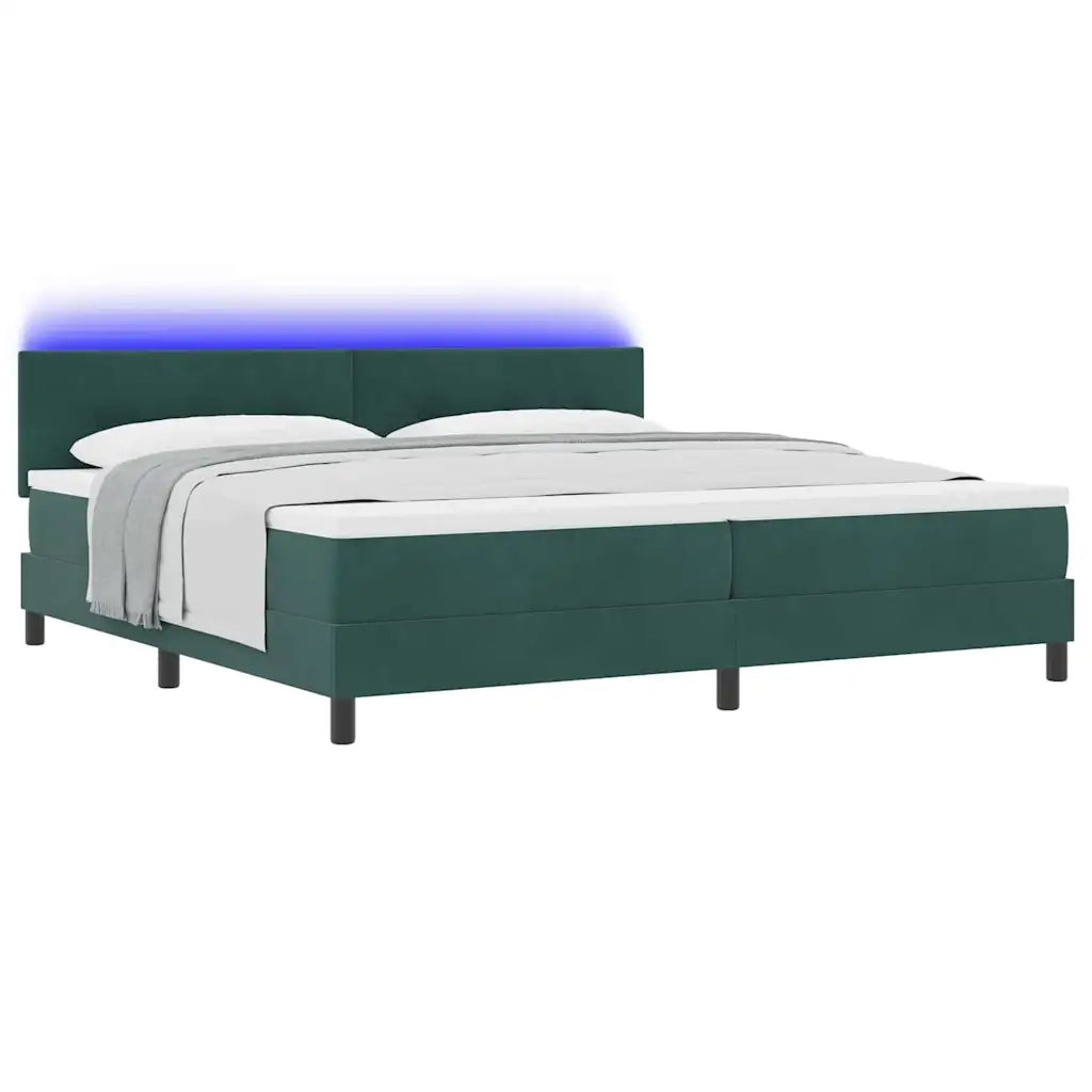 Letto a Sorgente LED con led Verde Scuro 200 x 200 cm Velluto
