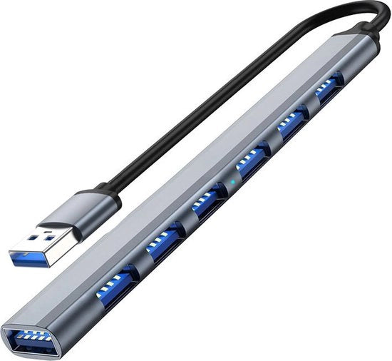 Hub USB 3.0 a 7 porte, compatibile con USB 2.0/3.0, colore argento grigio.