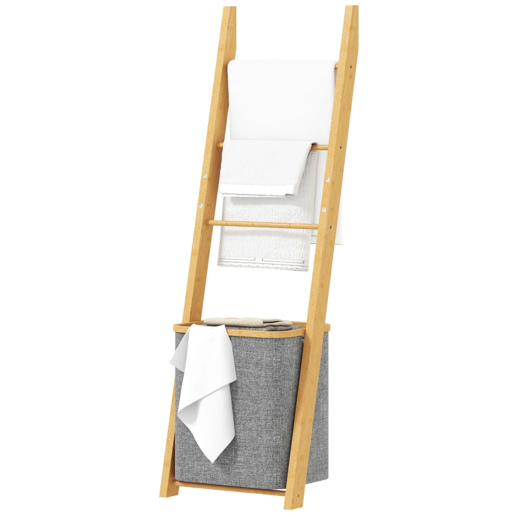 Mobile da Bagno in Bamb¨´ con 3 Sbarre e Cesto Lavanderia ¨C Zephmum ¨C Grigio 48L