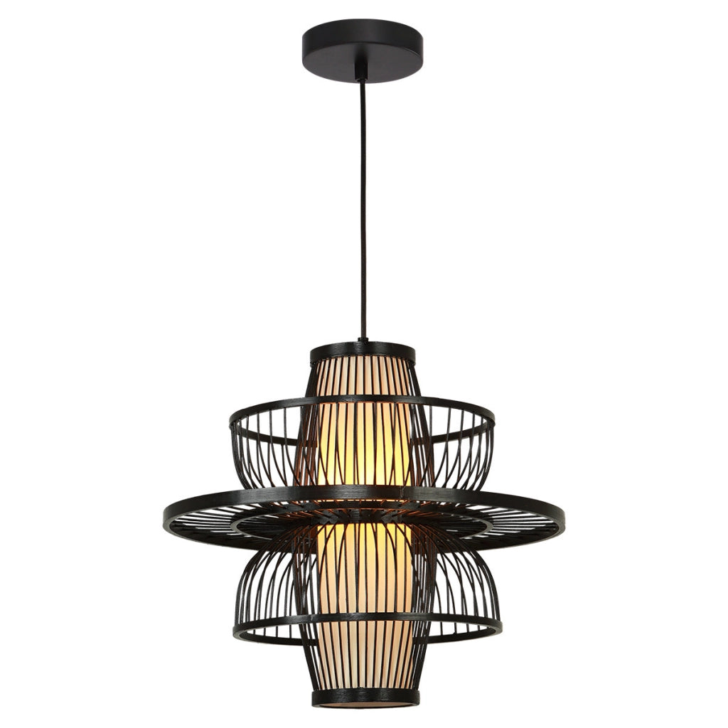 Lampada sospesa Japandi rattan nero E27 Astra LightPrestige