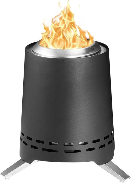 Mini Fornello a Pellet o Legna | Funziona con Pellet o Legna | Acciaio Inossidabile | per Giardino Terrazza e Campeggio | Senza Fumo | Nero