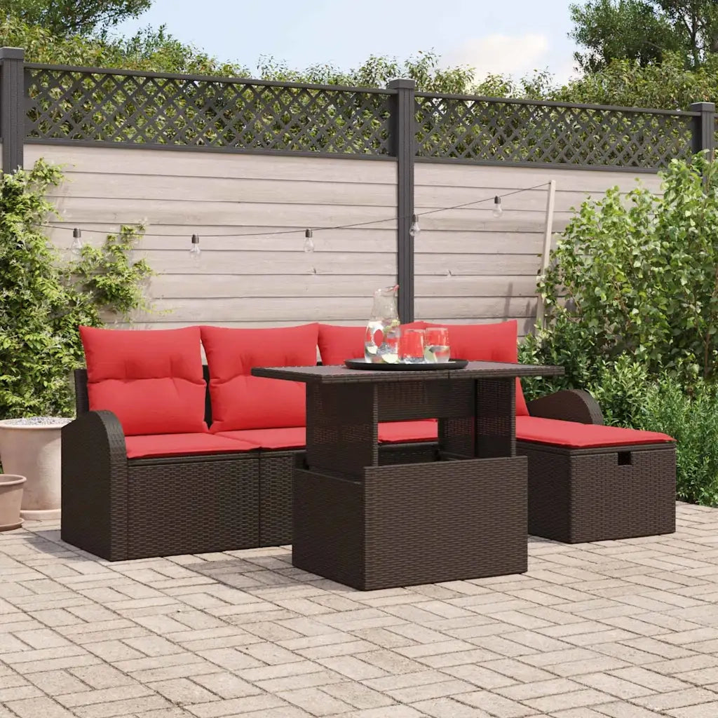 Set Divano da Giardino con cuscino 6 pcs Marrone polyrattan 3359751