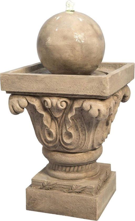 Fontana Acquatica - Fontana Esterna Illuminata con Pompone Tradizionale e Ornamento a Cascata Zen per Esterni - Decorazione Terrazza Stilosa in Legno (38,0 x 38,0 x 70,5 cm)