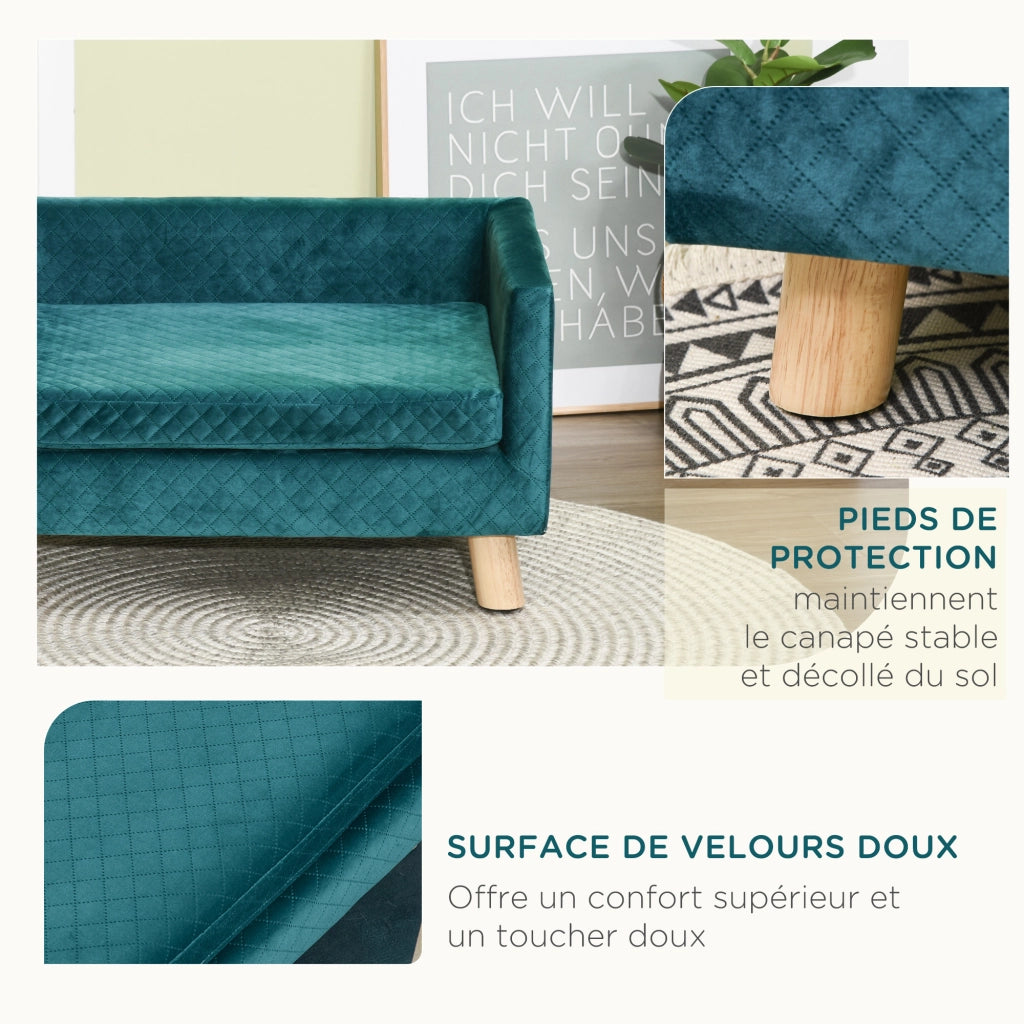 Letto per cani con cuscino ¨C Zephmum ¨C Velluto blu 64x45x36 cm