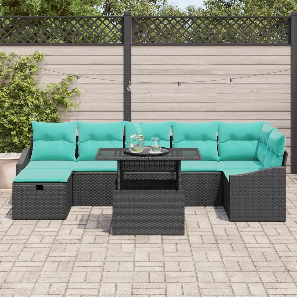 Set Divano da Giardino con cuscino 8 pcs Nero Poly Rattan 3359853