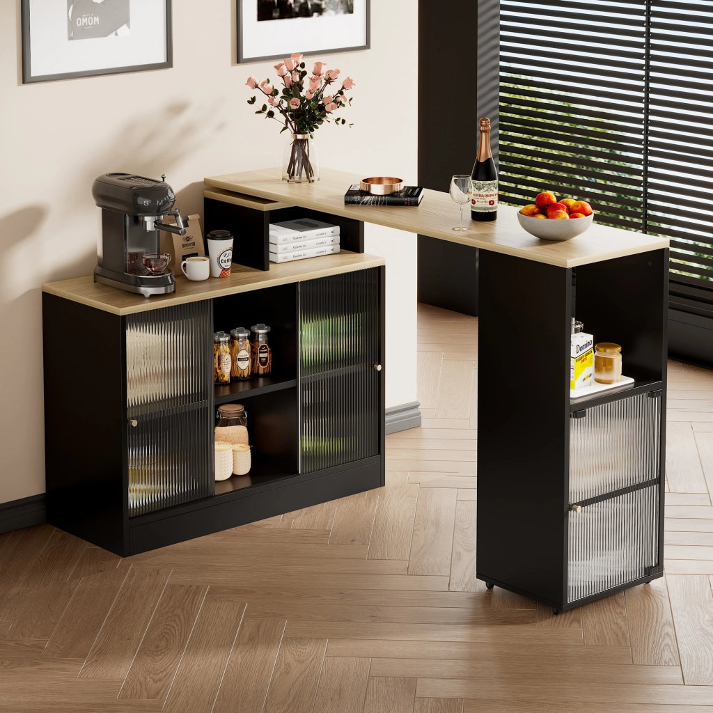 Tavolo bar estraibile con rotazione - Zephmum- Nero, grande capacit¨¤ di stoccaggio