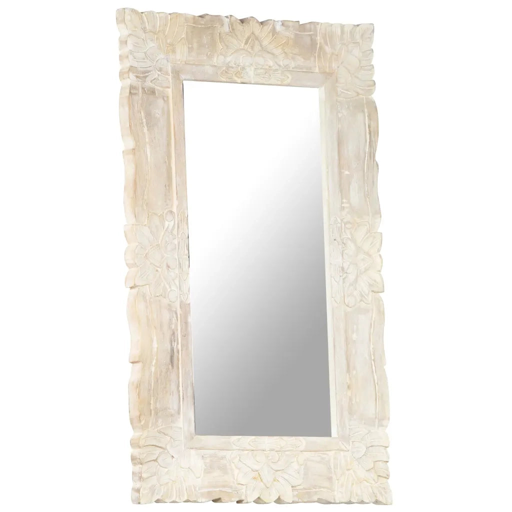 Specchio Bianco 80x50 cm in Legno Massello di Mango 321633