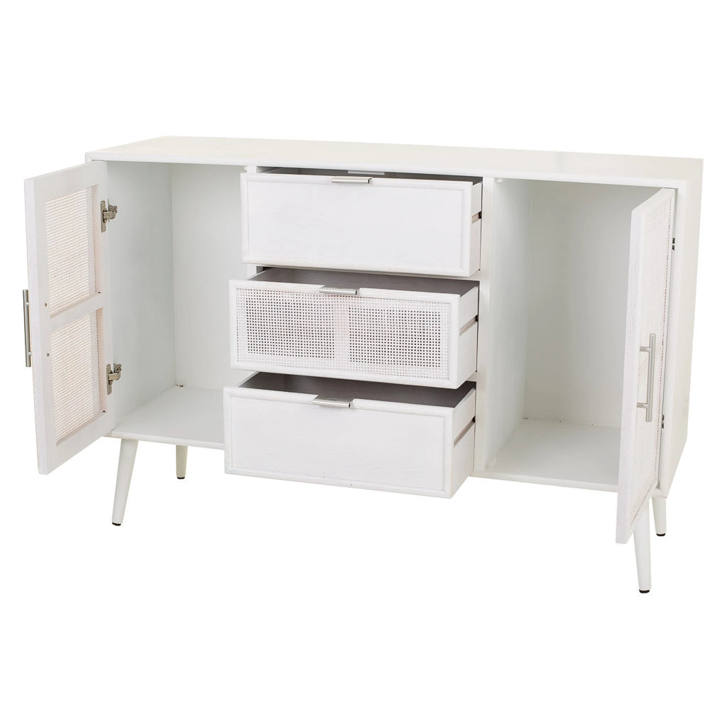 Credenza in legno e rete bianca 120x40,5x81h