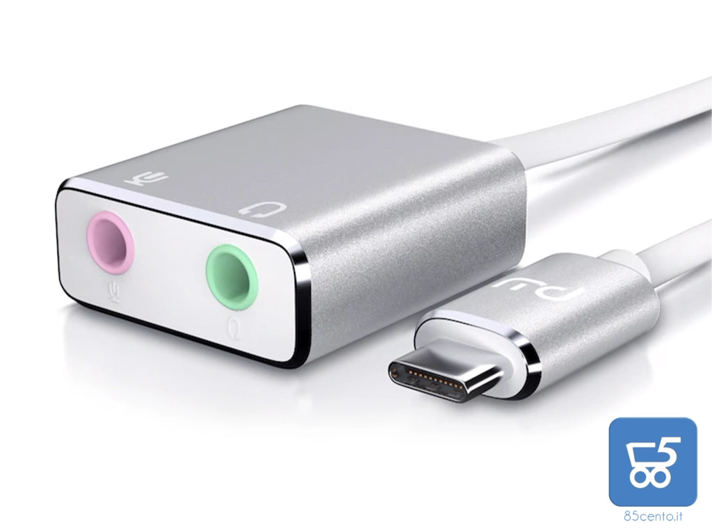 Scheda audio esterna USB C in alluminio 1 x Microfono 1x Cuffie Convertitore DAC Android macOS Windows Linux Plug&Play