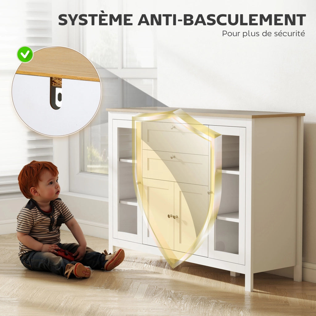 Mobile buffet con ante in vetro e cassetti ¨C Xylo ¨C bianco 120x40x90cm