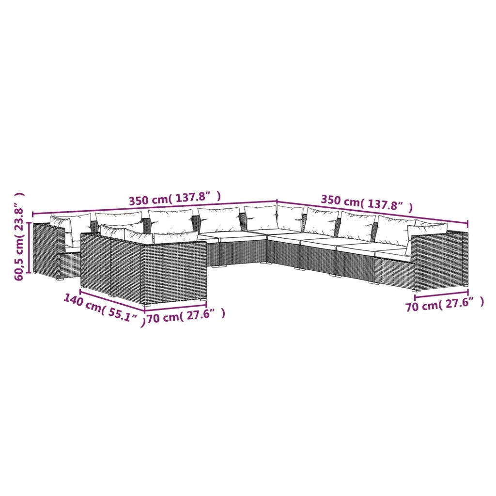 Set Divani da Giardino 11 pz con Cuscini in Polyrattan Marrone 3102531
