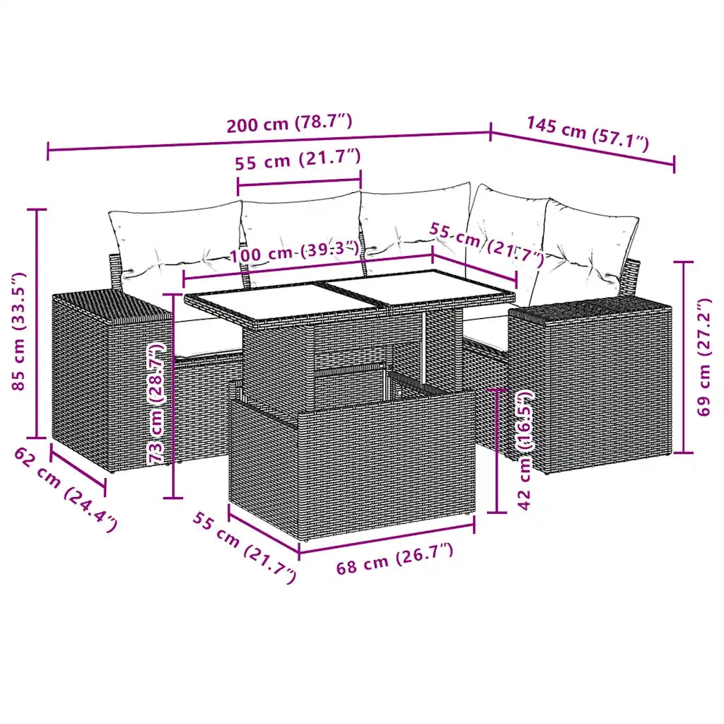 Set Divani da Giardino 5 pz con Cuscini Grigio in Polyrattan 3269141