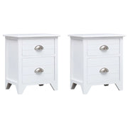 Set Comodini 2 pz con 2 Cassetti-Tavolino da notte Bianchi
