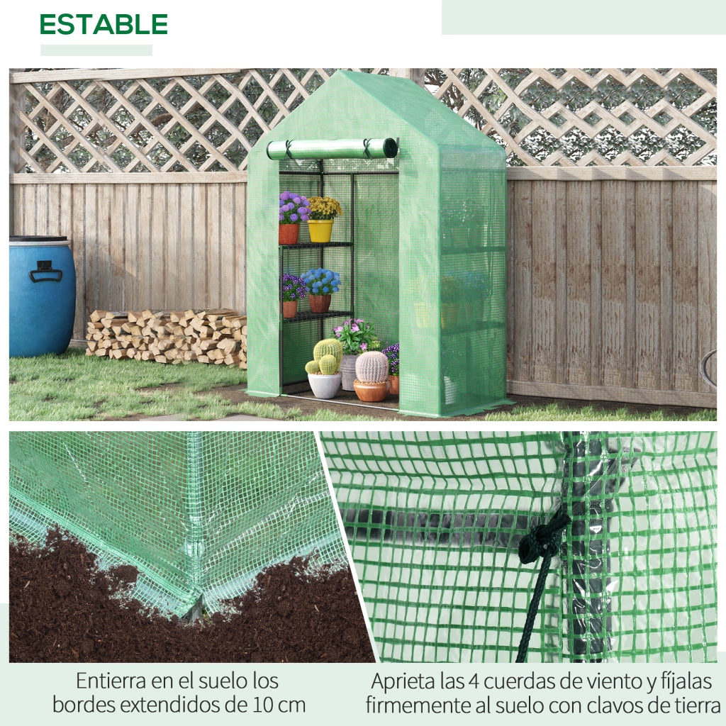Serra da Giardino ¨C Minimal ¨C 141x72x191 cm Verde con 4 Ripiani e Porta a Rullo