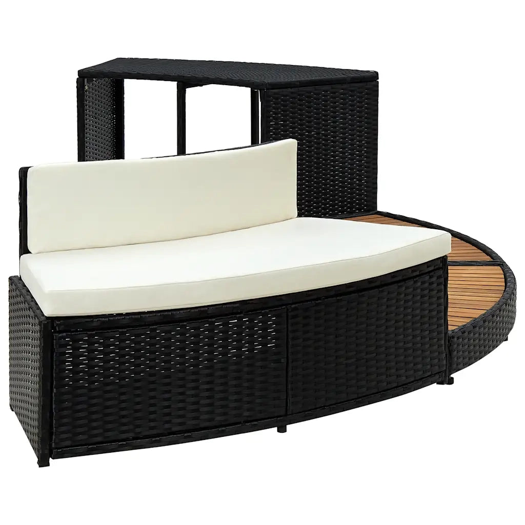 Bordo Spa Nero in Polyrattan e Legno d'Acacia CFW2707002
