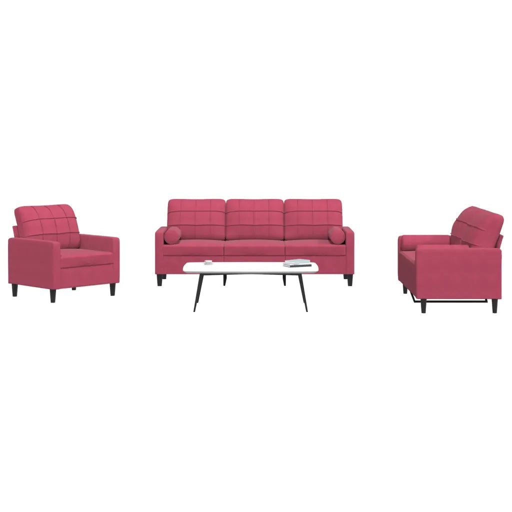 Set di Divani 4 pz con Cuscini e Rinforzi Rosso Vino in Velluto 3278385