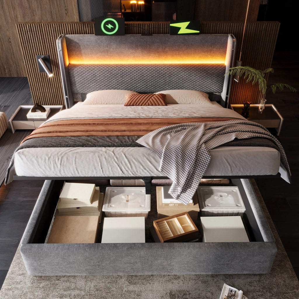letto idraulico lino grigio 140 x 200 cm