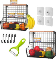2 Pezzi di Porta frutta e verdura appesa con coperchio in legno e pelatrice
