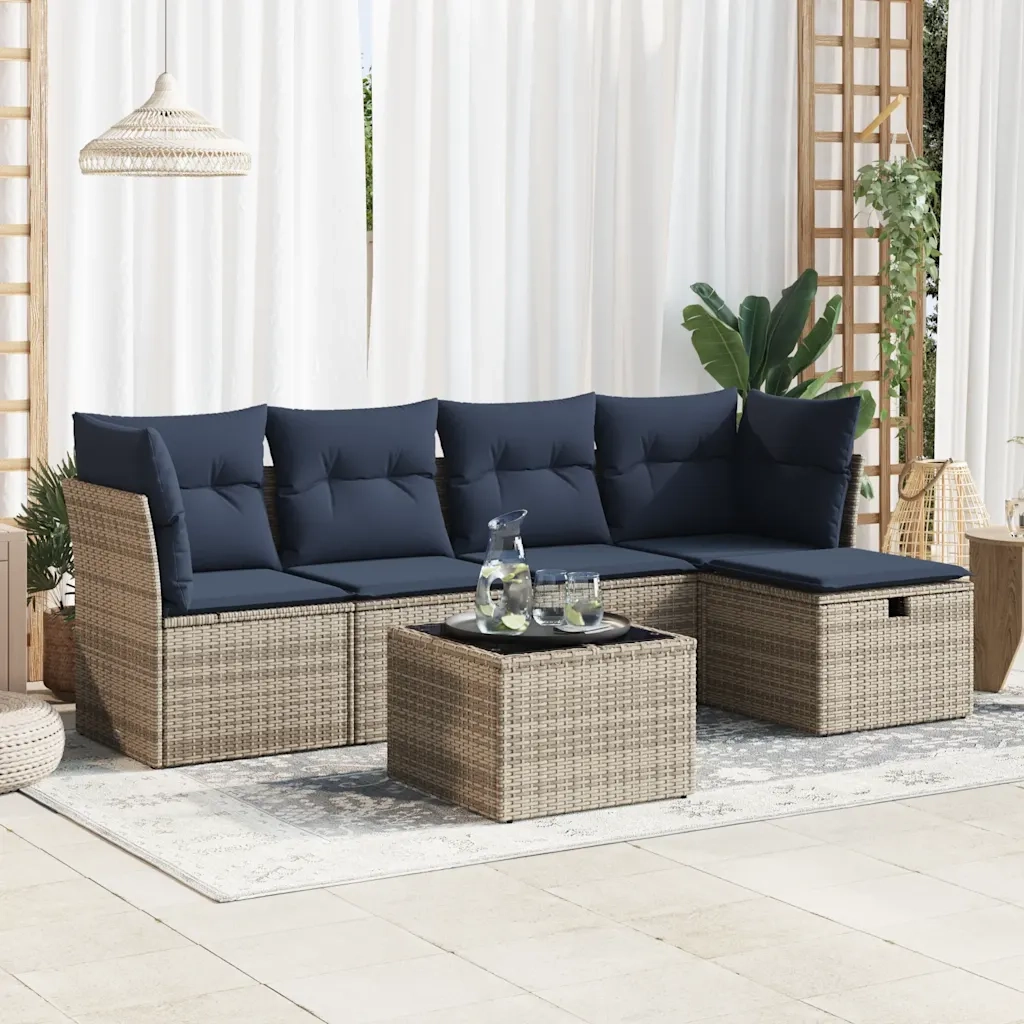 Set Divano da Giardino 6 pz con Cuscini Grigio in Polyrattan 3325277