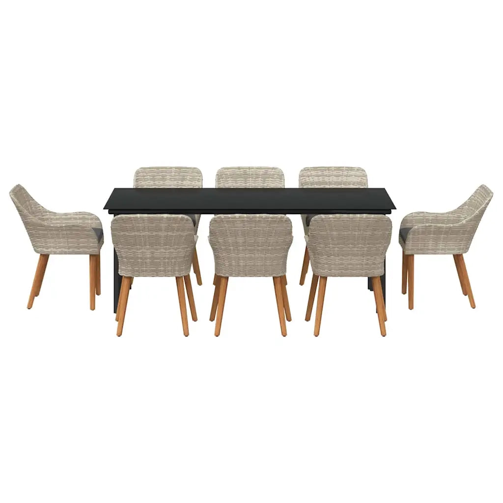 Set da Pranzo per Giardino 9 pcs Grigio chiaro polyrattan