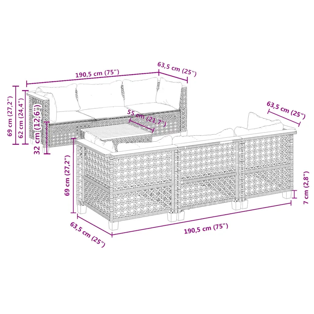 Set Divani da Giardino 7 pz con Cuscini Beige in Polyrattan 3261742