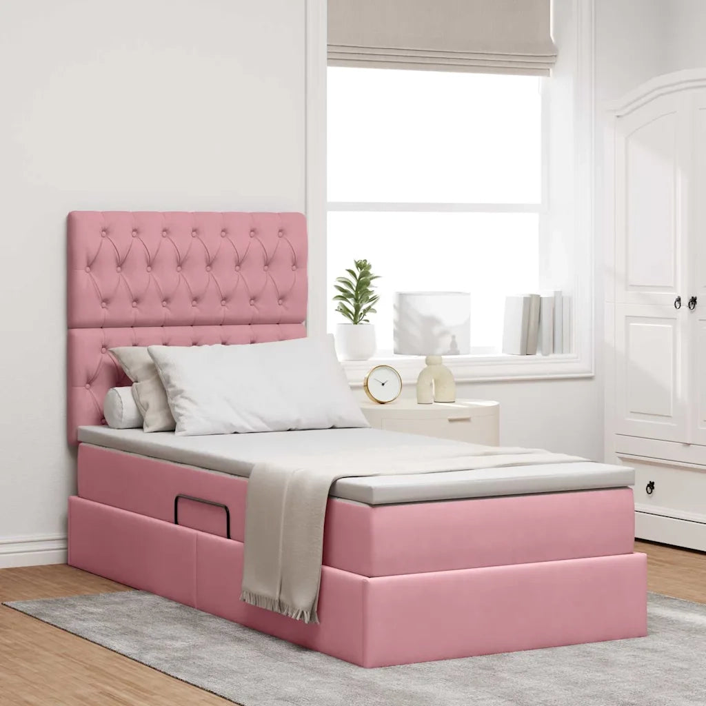Letto con contenitore e LED con led Rosa 90 x 190 cm Velluto