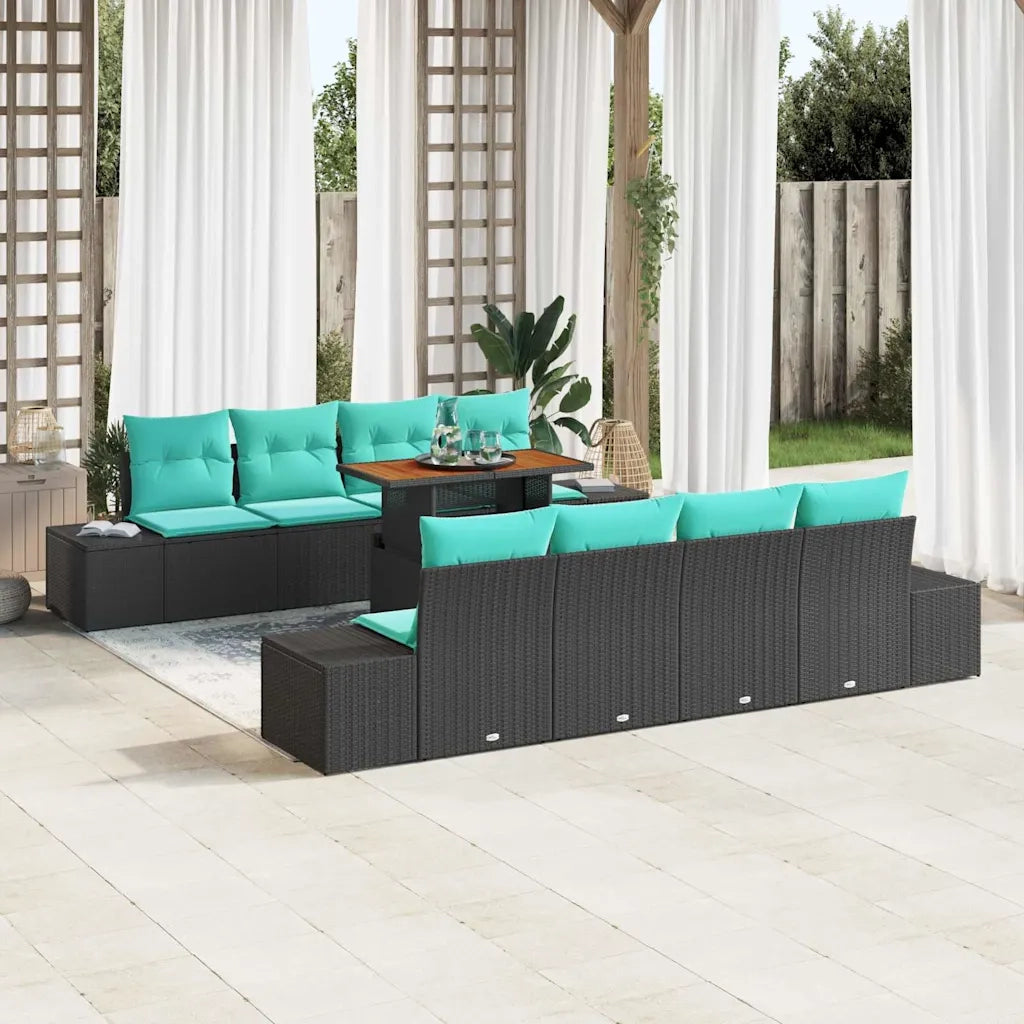 Set Divano da Giardino 9 pz Nero Poly Rattan 3358678