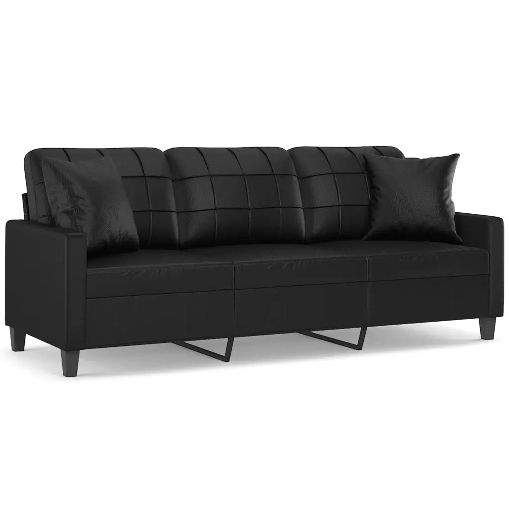 Divano a 3 Posti con Cuscini-Sofa 3 Posti con Cuscini Nero 180 cm in Similpelle