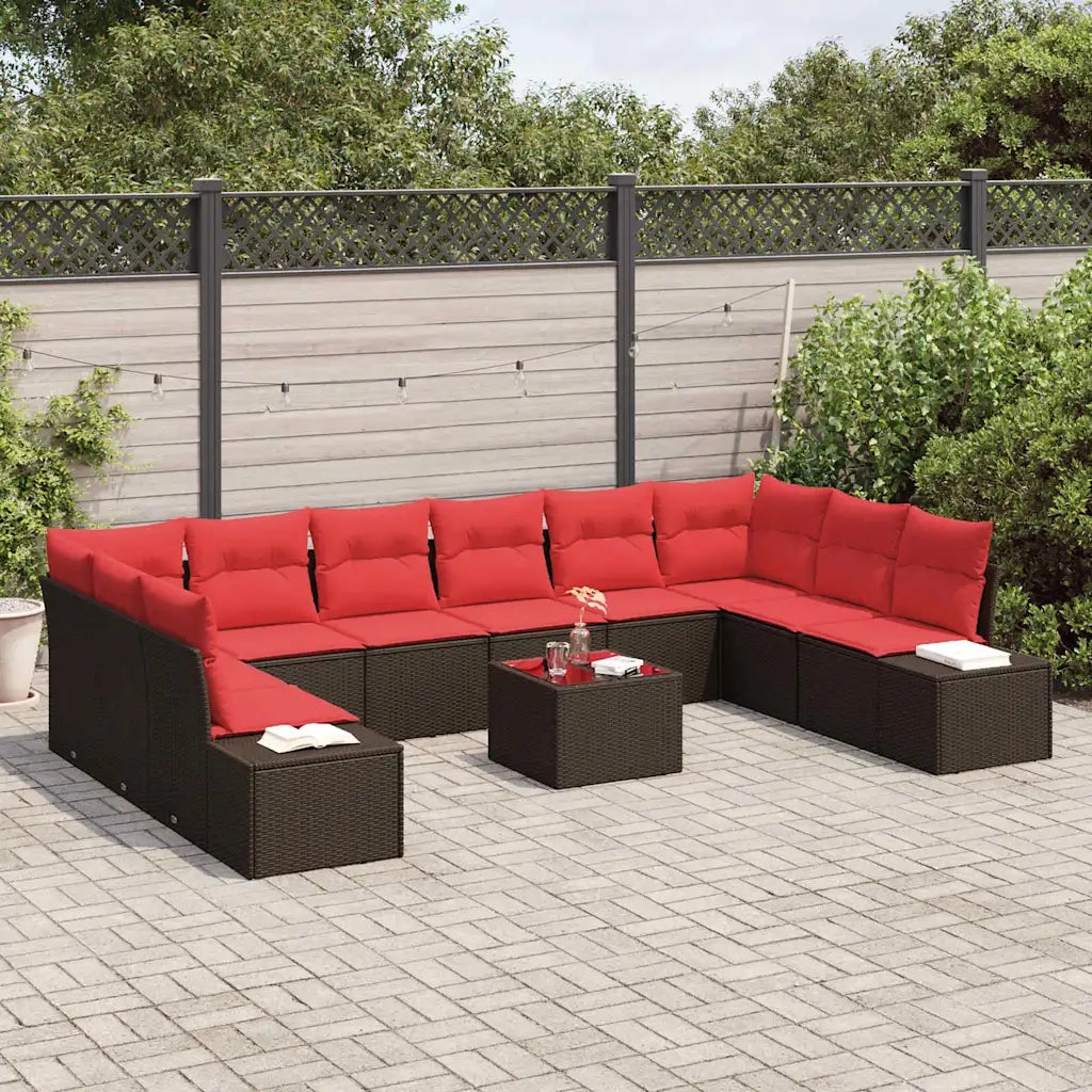 Set Divano da Giardino con cuscino 11 pcs Marrone polyrattan 3347254