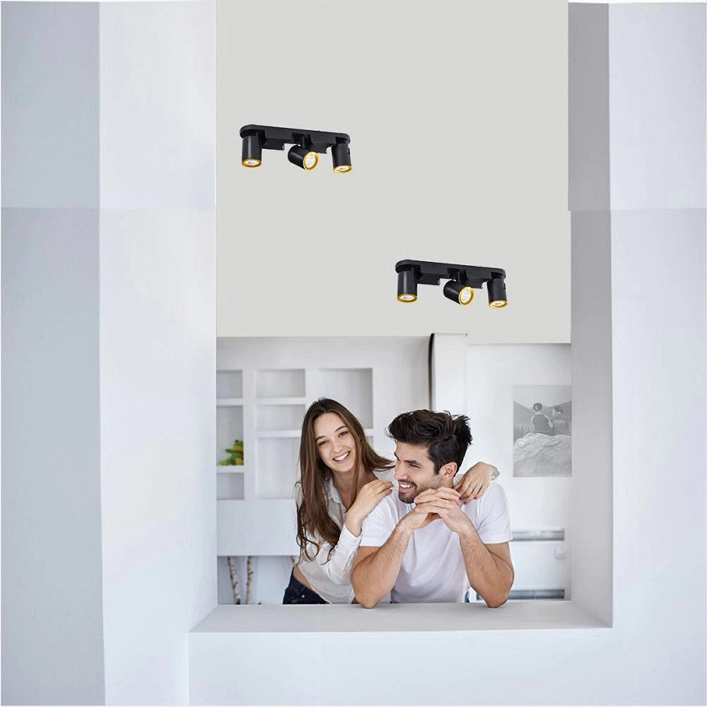Trade Shop - Applique 3 Diffusori Orientabile Soffitto Parete Lampada Gu10 Bianco Nero Th8803 -